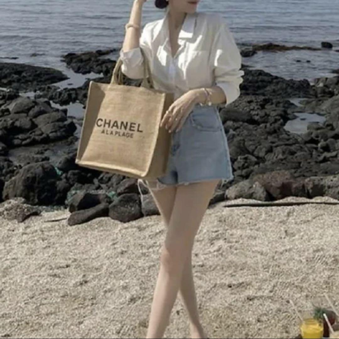 シャネル ノベルティ リネン素材 トートバッグ 夏 麻素材 シャネル ノベルティ リネン素材 トートバッグ 夏 麻素材