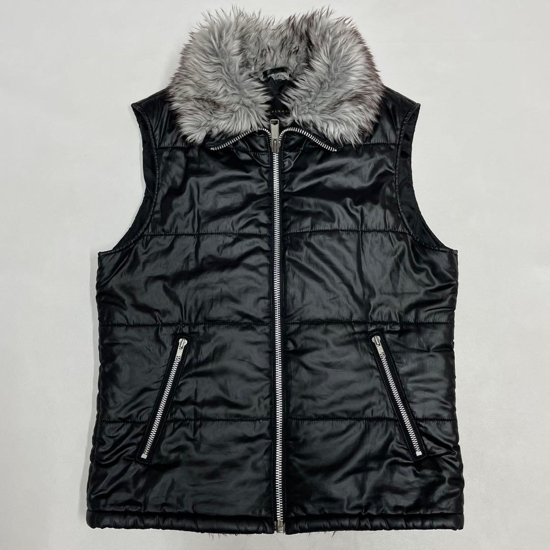 00s y2k お兄系 ファー ベスト ブラック 光沢 シルバーファーL