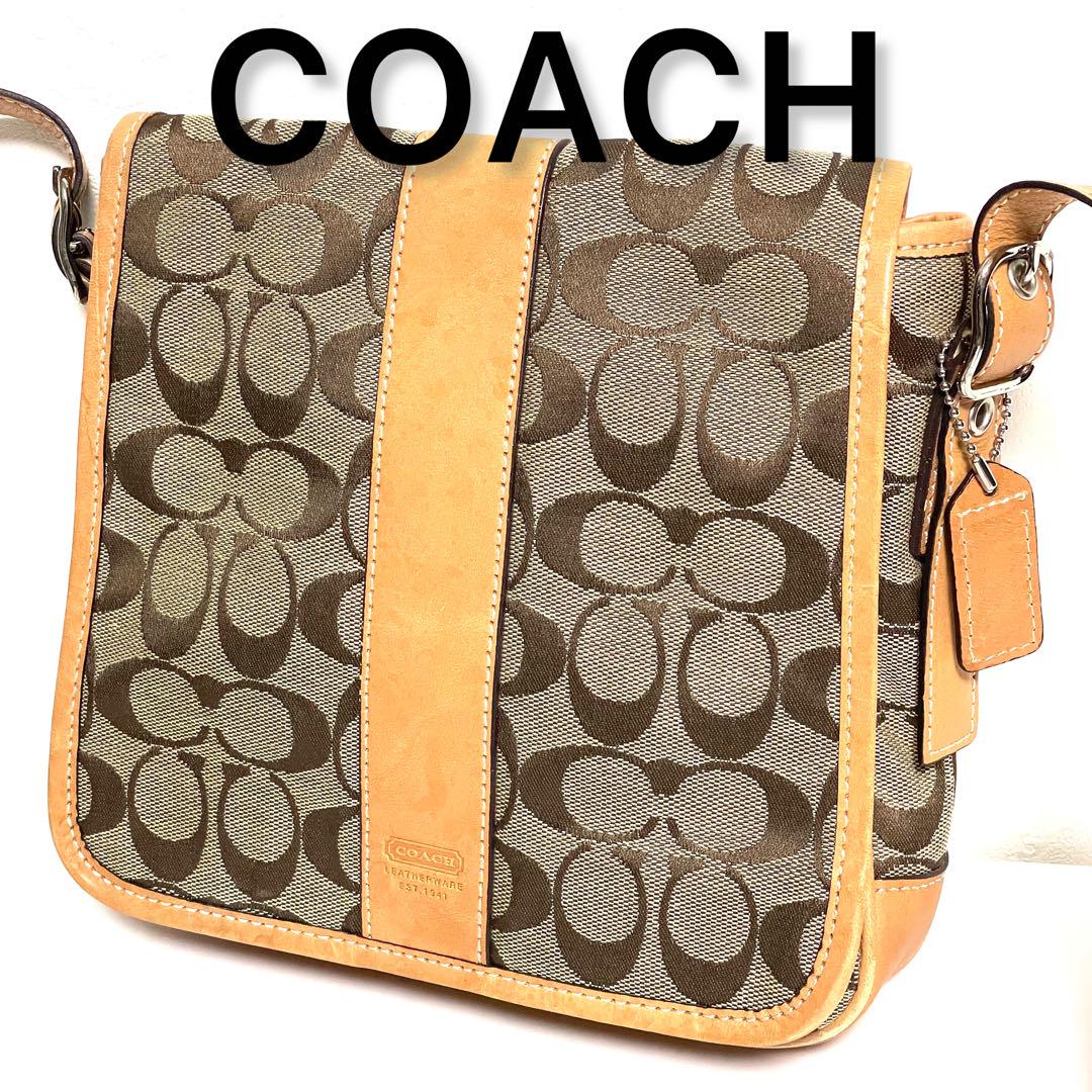 ✨良品✨COACH コーチ フラップショルダーバッグ キャンバス×レザー 斜め掛