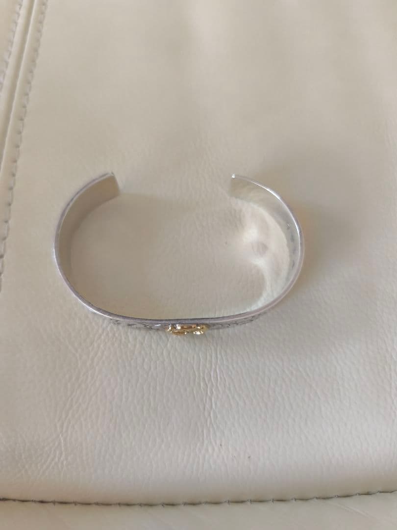 美品 タディアンドキング フラワー バングル K18 シルバー ゴールド L