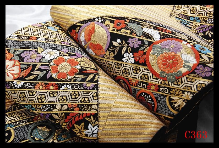 花美人■六通柄袋帯　扇面南蛮絵　純金箔　逸品　ga1463 平和屋着物◎六通柄袋帯 扇面花蝶丸文 金銀糸 正絹 逸品 AAAL4161Bgwの