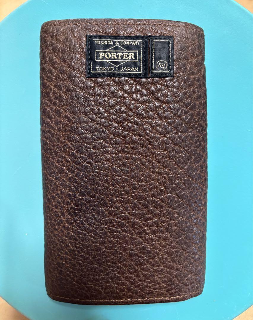 ネイバーフッドとポーターのWネーム PORTER ブラウン レザー 長財布