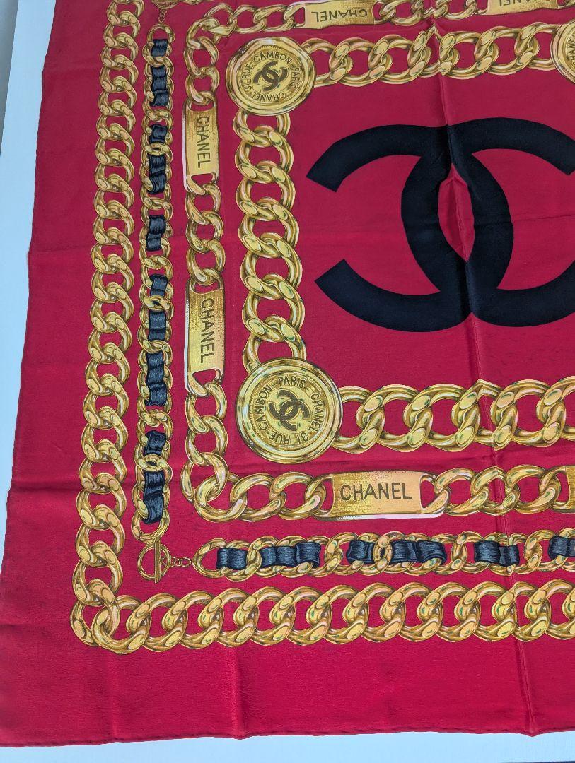 CHANEL シャネル チェーン柄 スカーフ 赤 - メルカリ