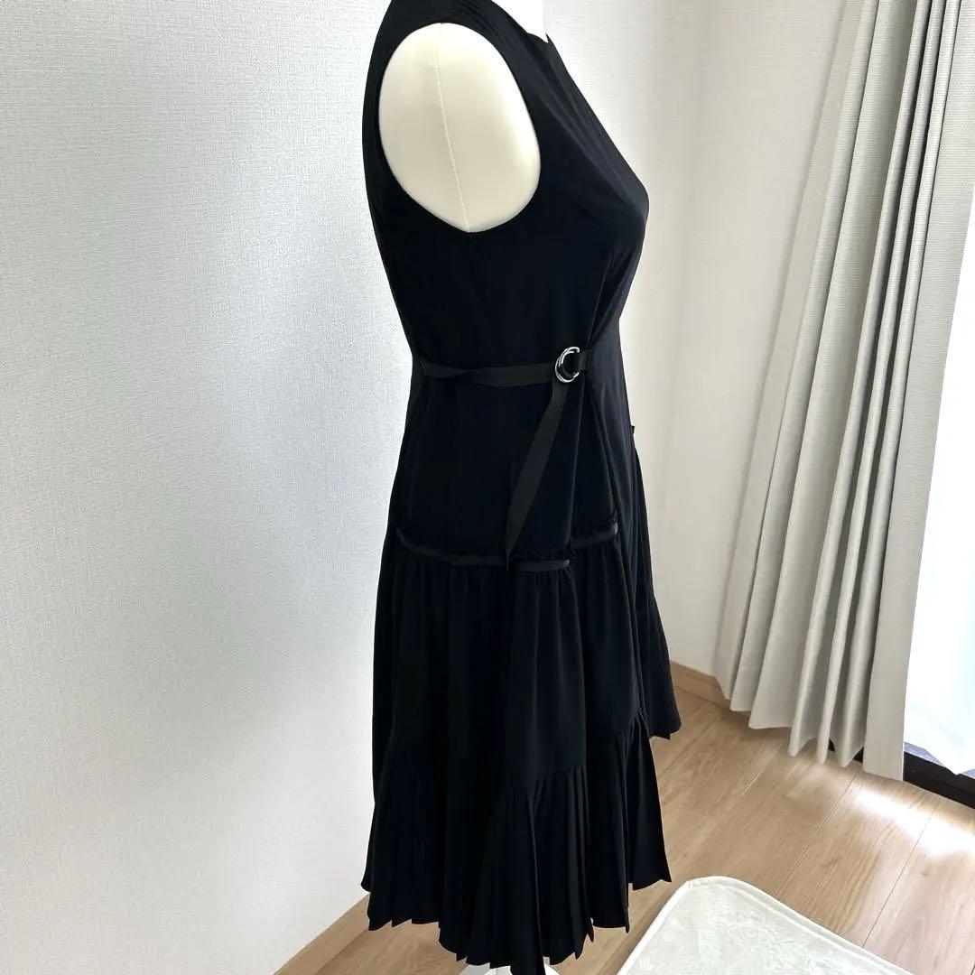 ADEAM】日本製 ノースリーブ フレアワンピース ミモレ 黒 0