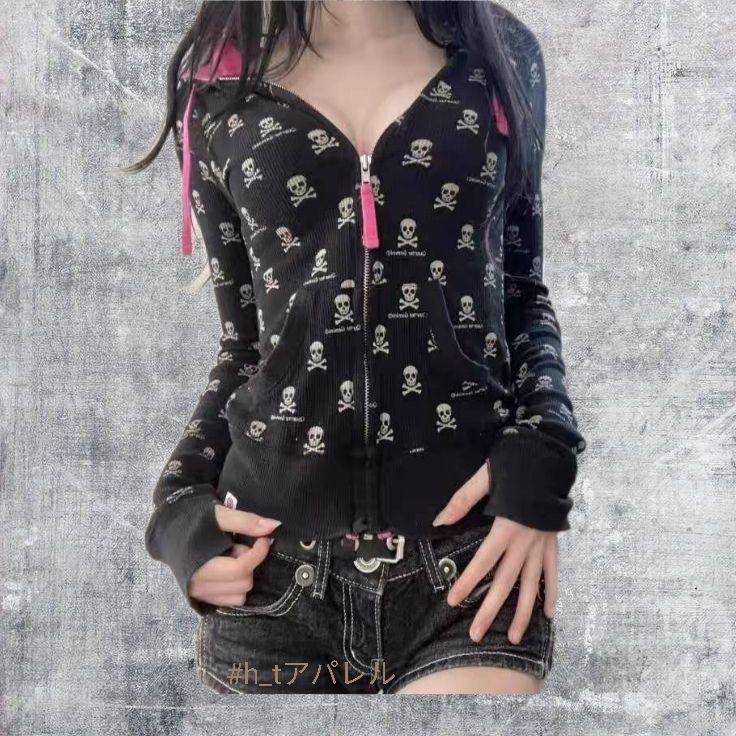 ドクロ スカル d.i.a パーカー skull y2k 平成 ギャル y2k グランジパンク00s スカル ドクロ パーカー 平成ギャル