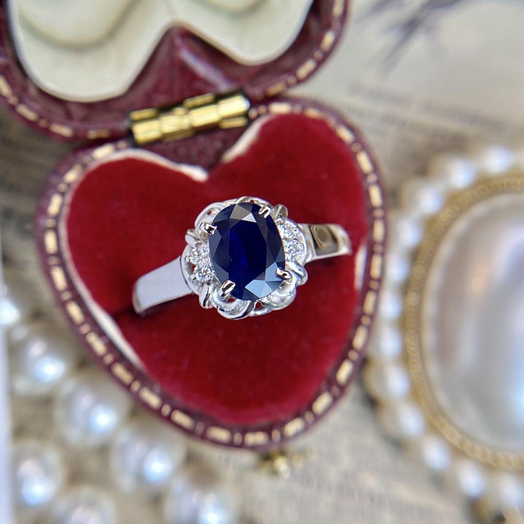 ★【買取店】Pt900 大粒サファイヤ 1.13ct ダイヤ 指輪 10.5号