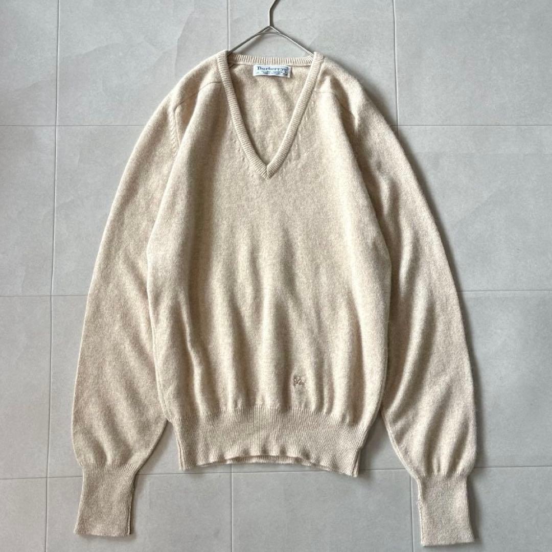 希少 極美品 スコットランド製 バーバリー♡カシミヤ Vネックニット ホース刺繍