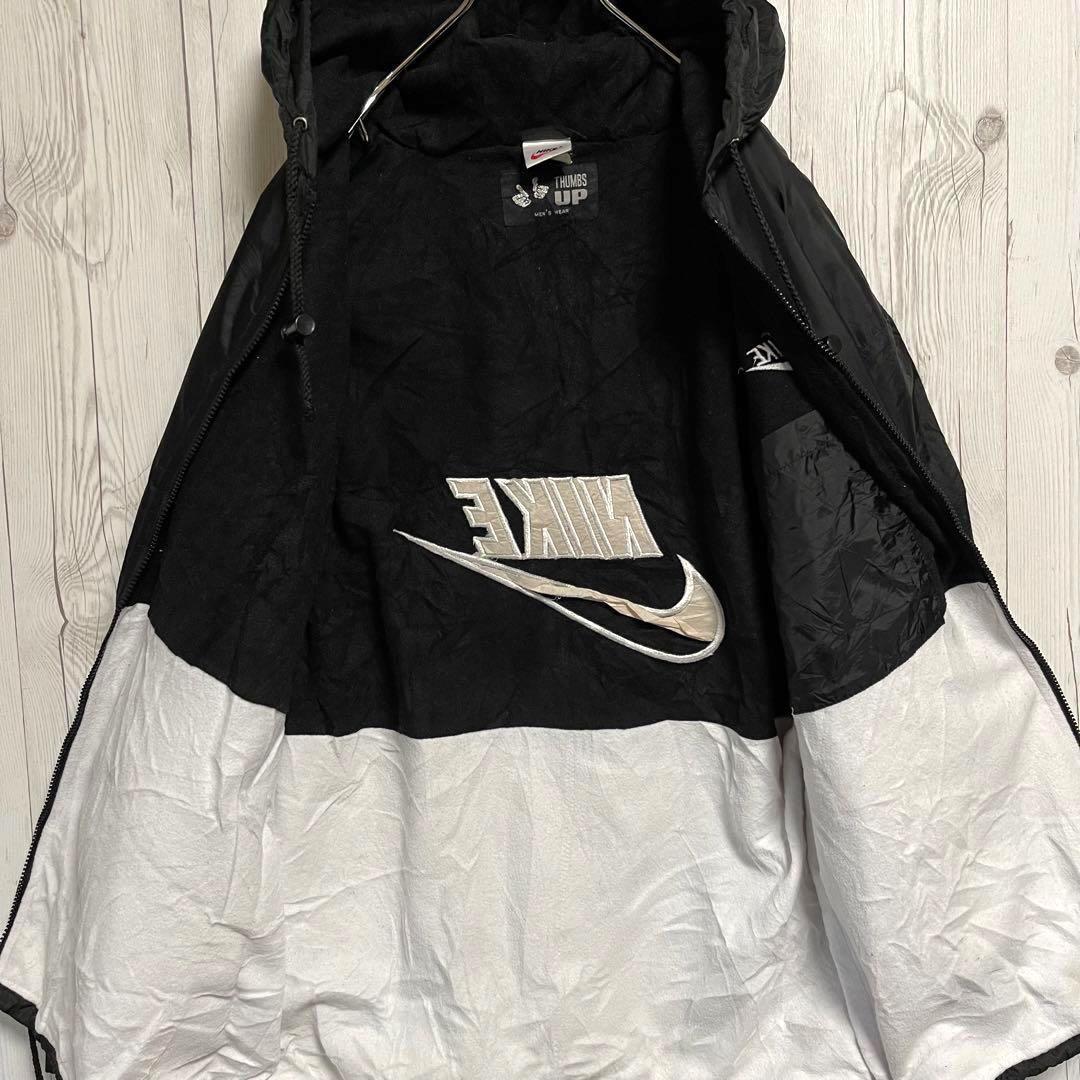 90s白タグ　NIKE　ナイキ　ナイロンジャケット　バックロゴ刺繍　ブラック黒