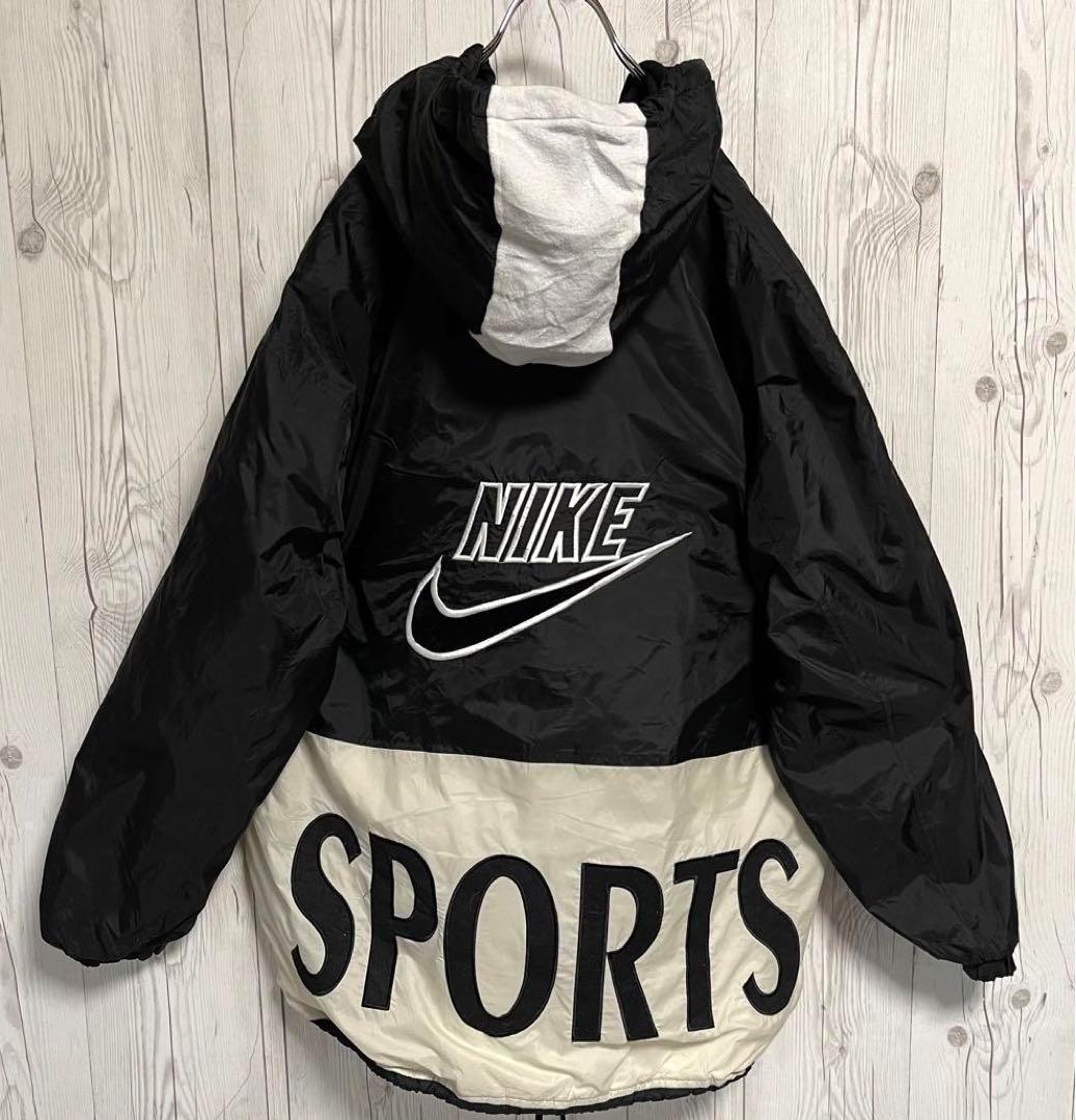 90s白タグ　NIKE　ナイキ　ナイロンジャケット　バックロゴ刺繍　ブラック黒