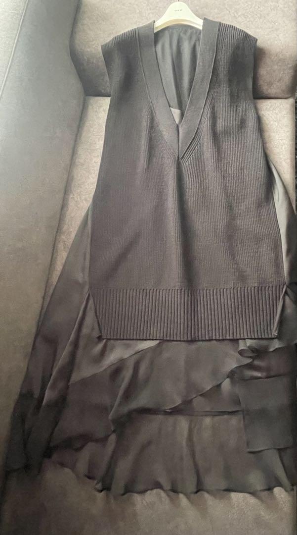 特価商品  23-06499 sacai Knit BLACK Dress Satin x ワンピース