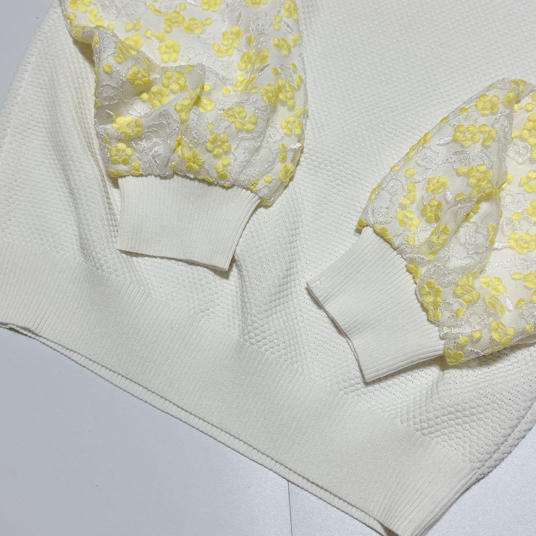 美品♡レリアン レース刺繍切替ニットプルオーバー 花柄 9号 美品♡レリアン レース刺繍切替ニットプルオーバー 花柄 9号