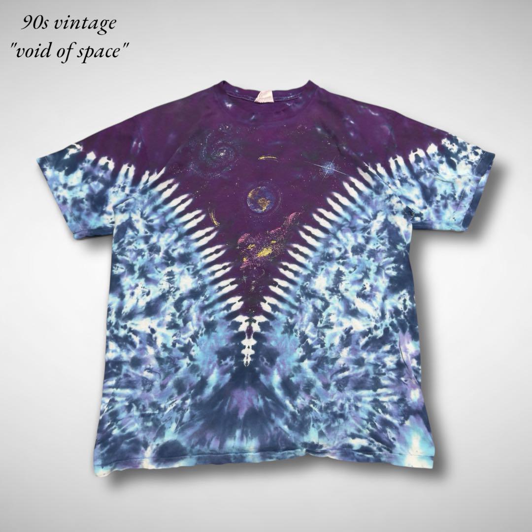 90sアメリカ製ビンテージTシャツタイダイ惑星宇宙柄シングルステッチ雰囲気系古着