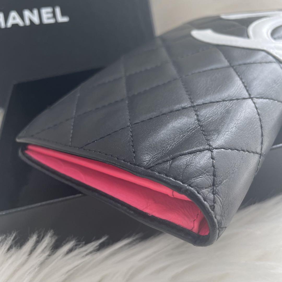 シャネル CHANEL 二つ折り 財布 カンボンライン ココマーク ピンク 黒