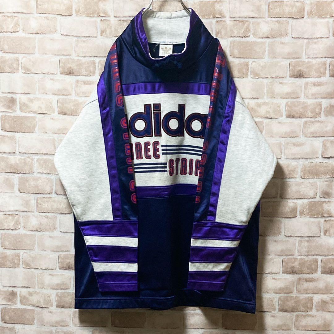 【90's 旧タグ】adidas アディダス　デサント　刺繍　スリーブロゴM-L