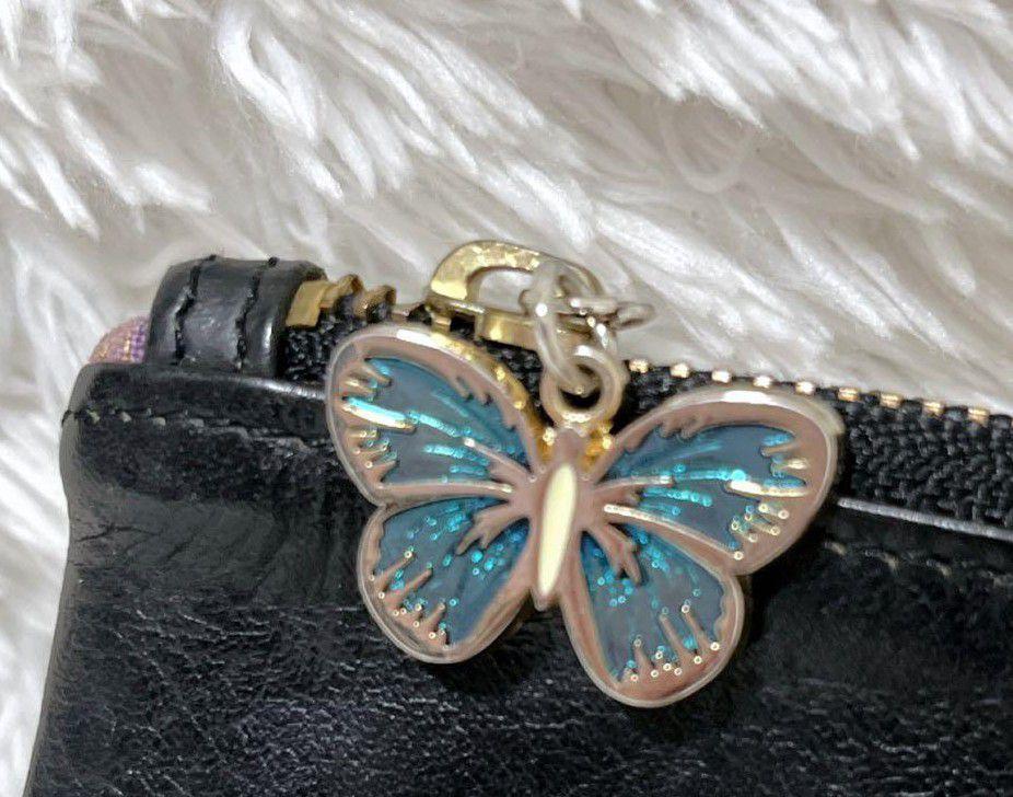 値下げANNA SUI アナスイ 花　モチーフ がま口 長財布　チャーム付き　黒