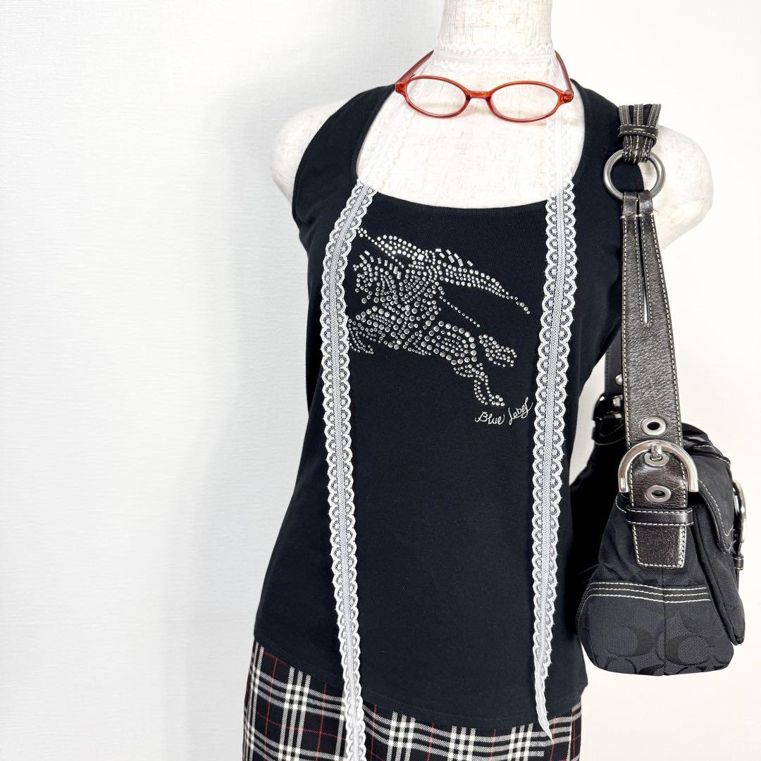 売れ筋がひ新作！ y2k❤️ BURBERRY カットソー ラインストーンロゴ LABEL BLUE トップス