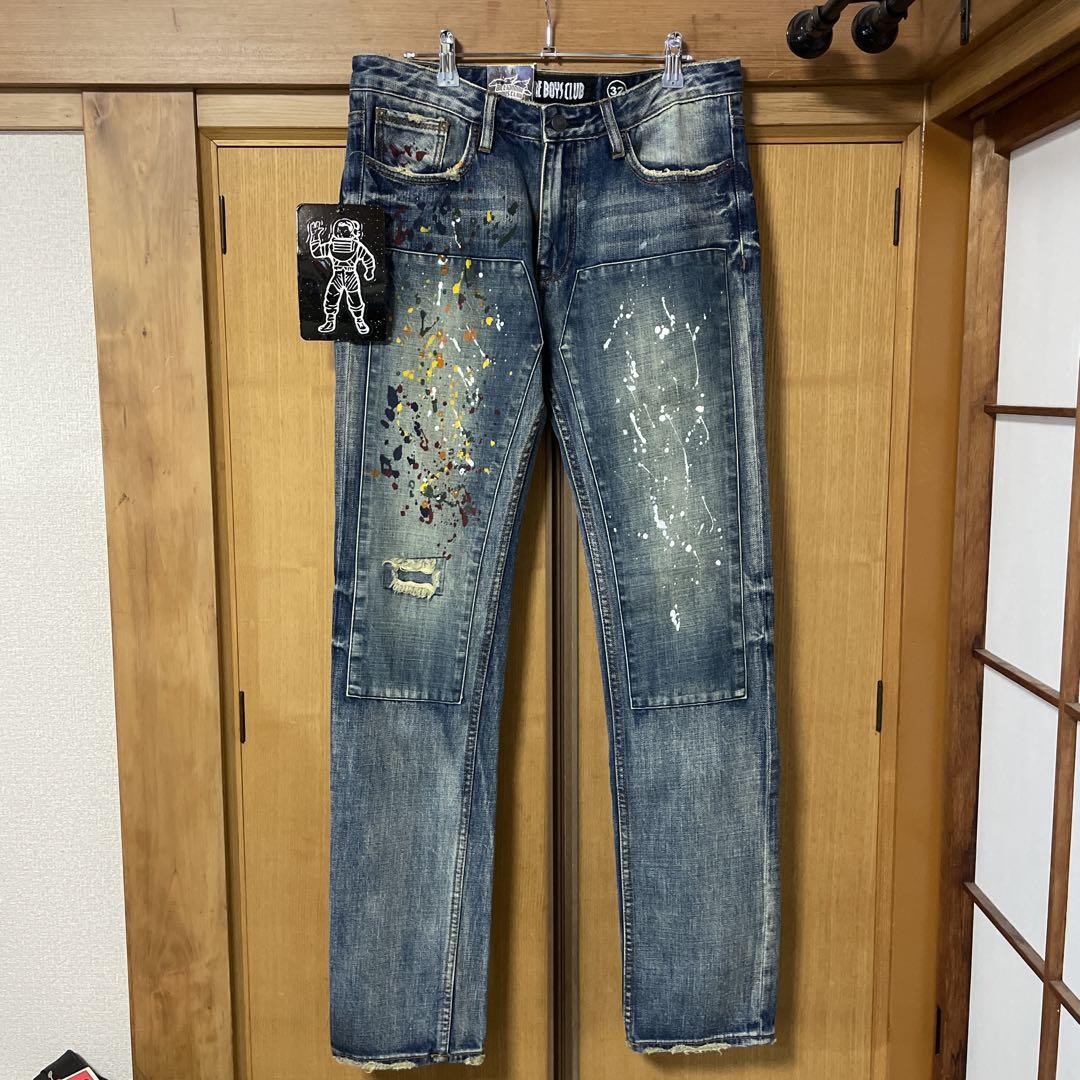 新品未使用　タグ付き　ビリオネアボーイズ　ペイント加工　スリムデニム　32