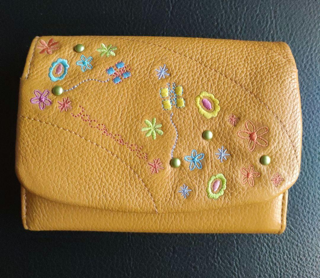 ホコモモラJocomomol花柄刺繍 財布 イエロー