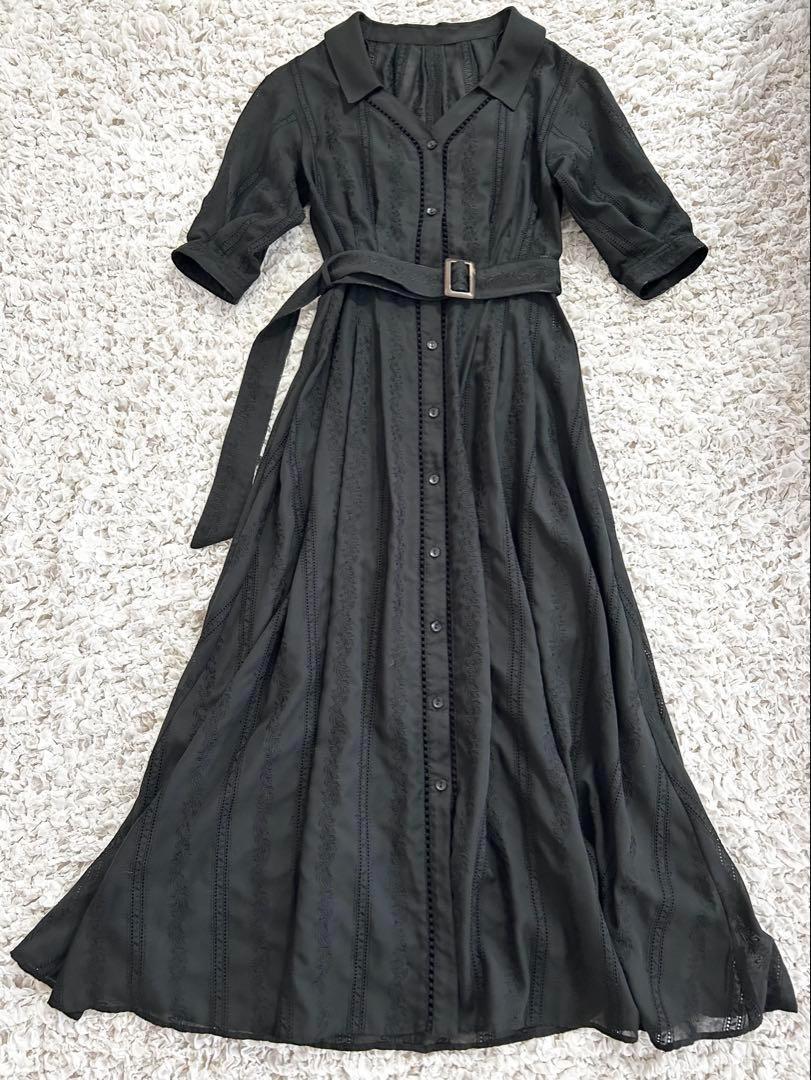 2025春の新作 LILY BROWN 刺繍コットンシャツワンピース 黒 ブラック 2way ワンピース