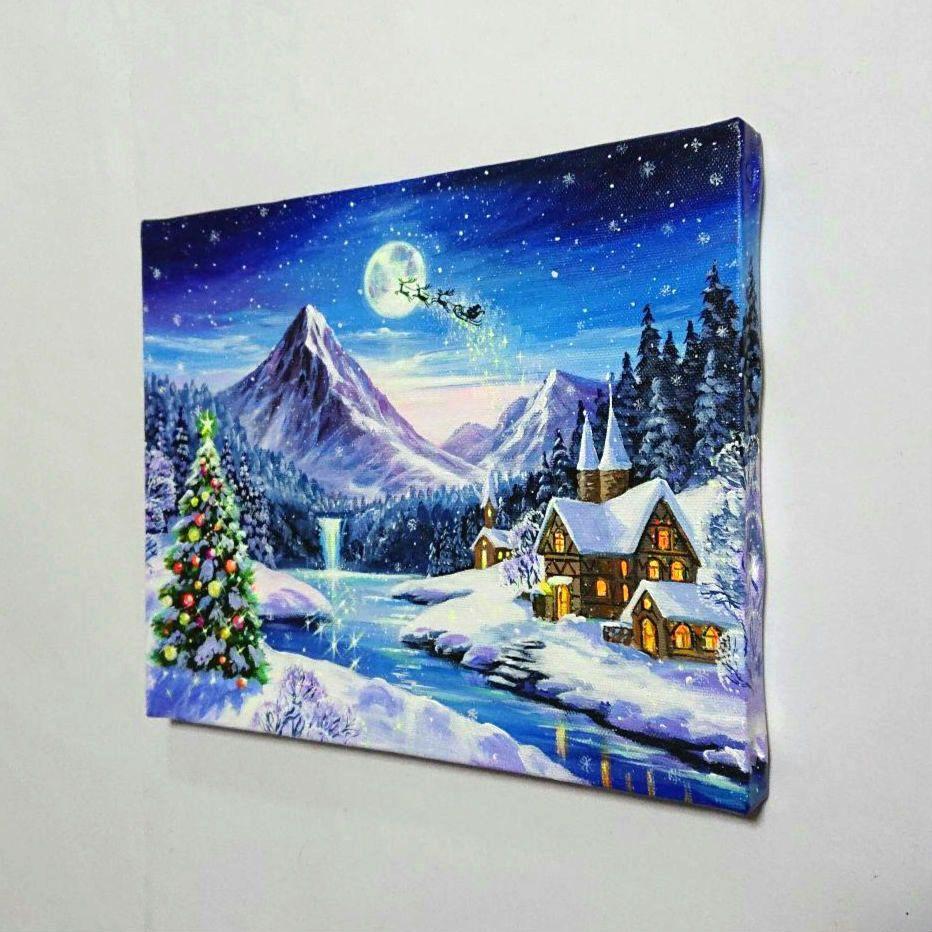 【Christmas③】アクリル画 F3 風景画 絵画
