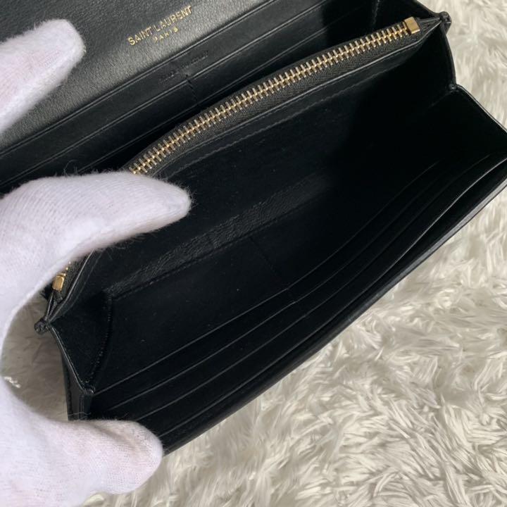 極美品】イヴサンローラン 二つ折り レザー 長財布 YSLロゴ ファスナー