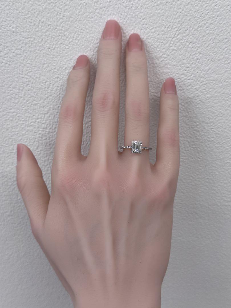 ★0.68ct0.35ct★✨ I,SI-1エメラルドカットダイヤリング指輪