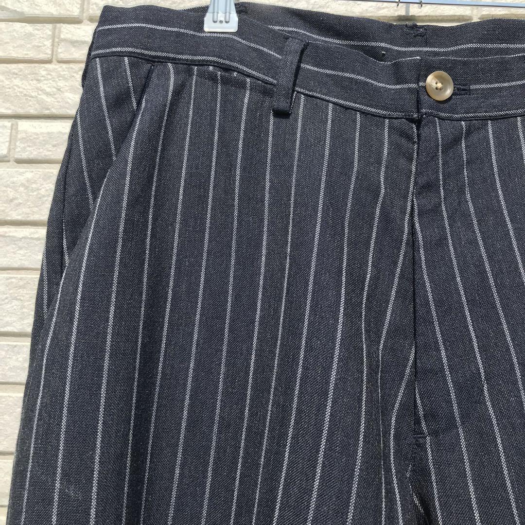 サノバチーズ　スラックス　XL　ストライプ　ネイビー　ウール100