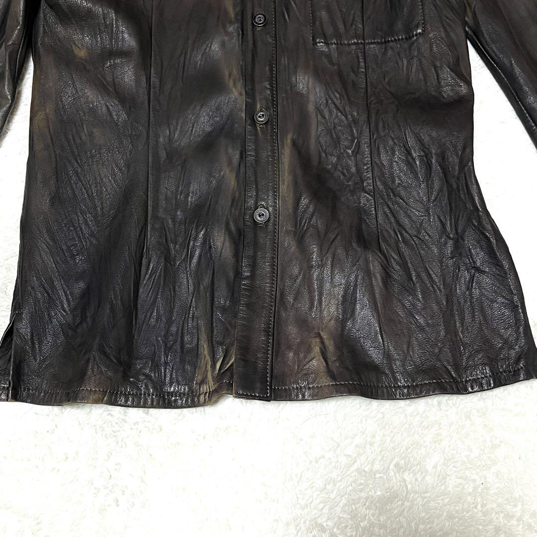 2698【超希少・美品】イサムカタヤマ 二度染め 一枚仕立て レザーシャツ