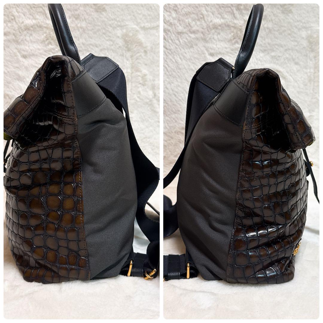 タグ付き 美品✨ ADMJ リュック クロコ型押し 山羊革 レザー ブラウン