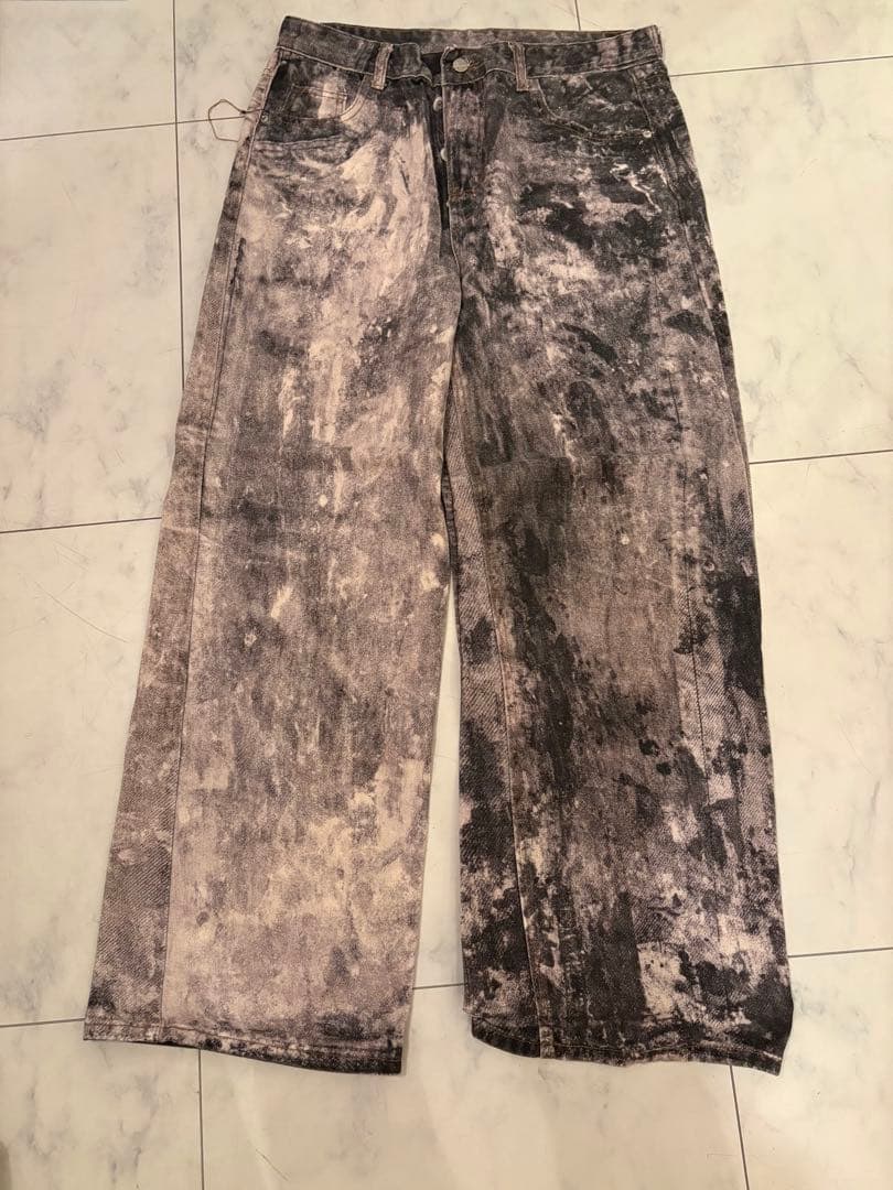 RONGCHENGTAO ペイント加工 ワイドレッグデニム