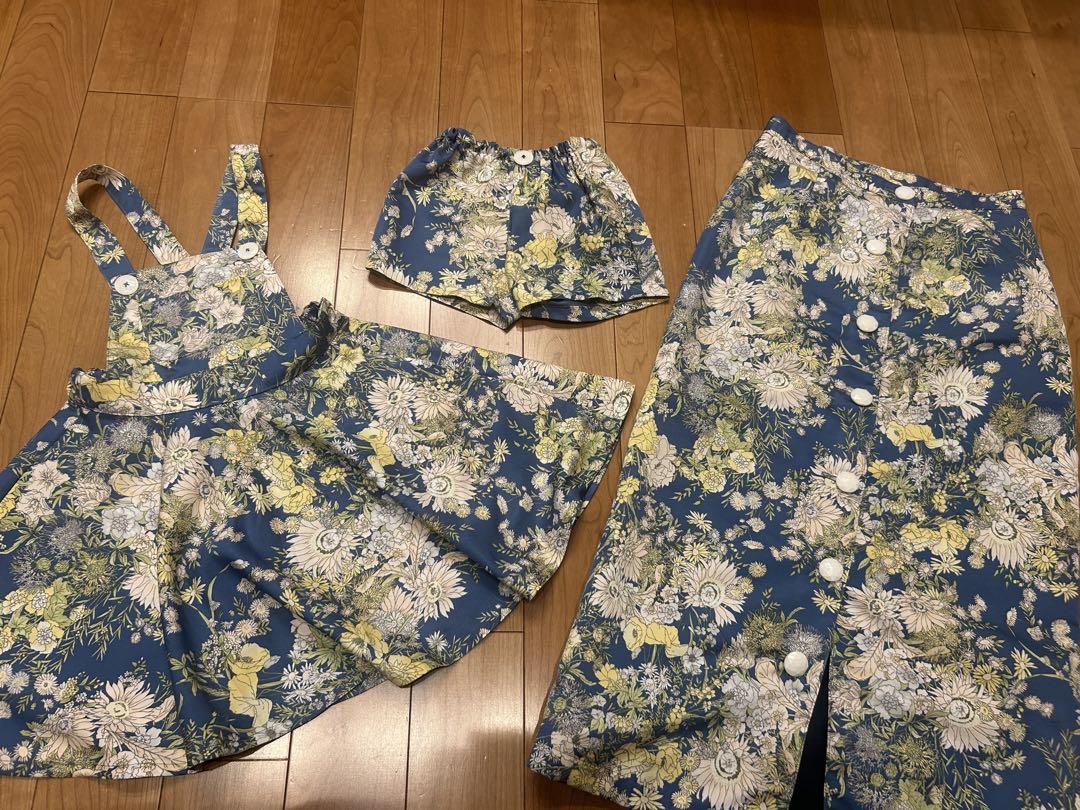 ハンドメイド 親子 サロペット、ショートパンツ、スカートセット売りです◡̈