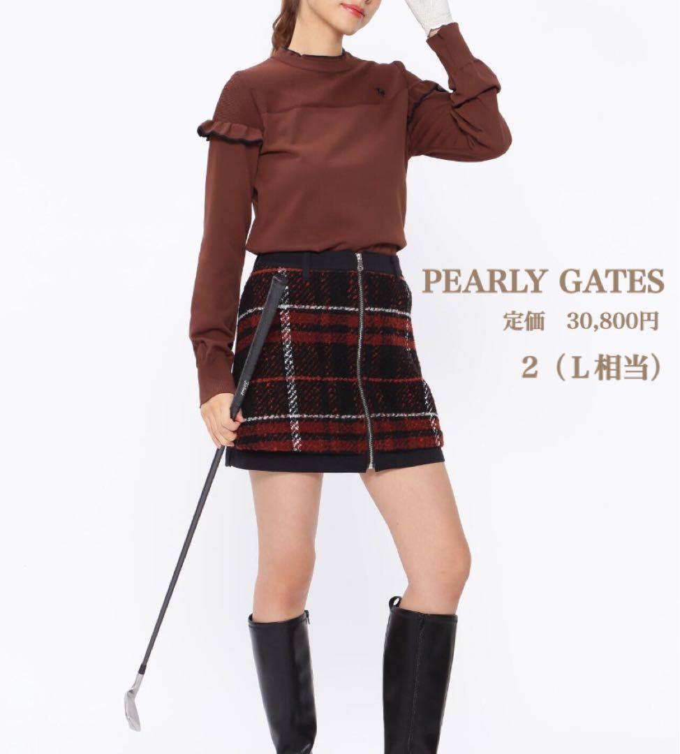 新品【PEARLY GATES】パーリーゲイツ　ニットチェックスカート　Ｌ