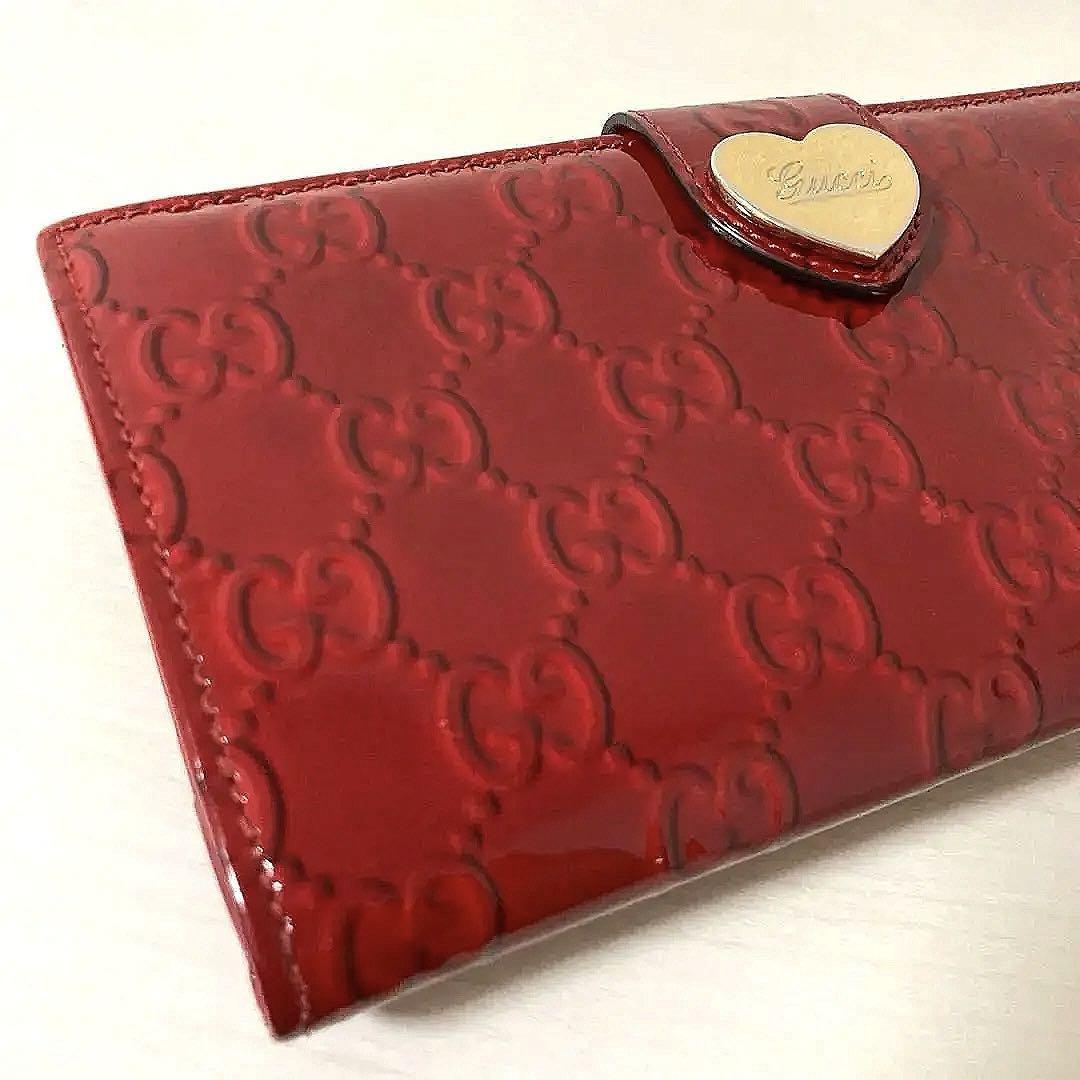 【美品】GUCCI マイクログッチシマ ラブリーハート 長財布 エナメルレザー
