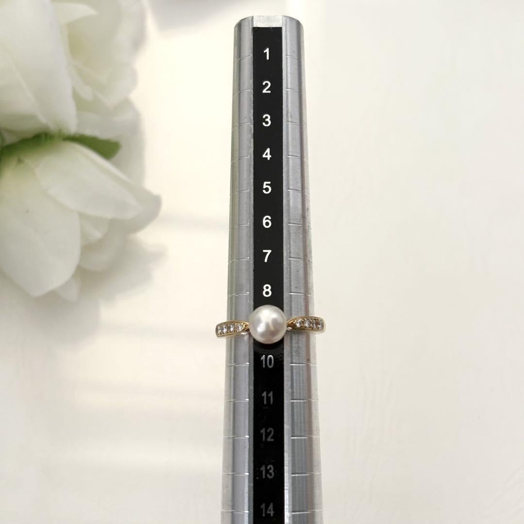 012【ミキモト】K18 パール　約6.3mm ダイヤモンド　リング　約9号