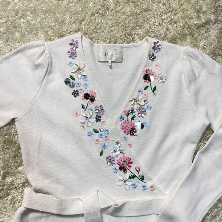 美品 ひざ丈 ワンピース ホワイト 0 S N5Guh-m93340793631 チェスティ 花柄 刺繍 スタッズ 得価豊富な