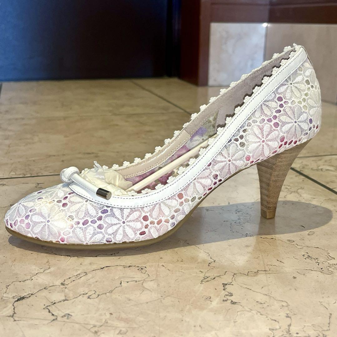 新品　かねまつ　パンチングレース　パンプス