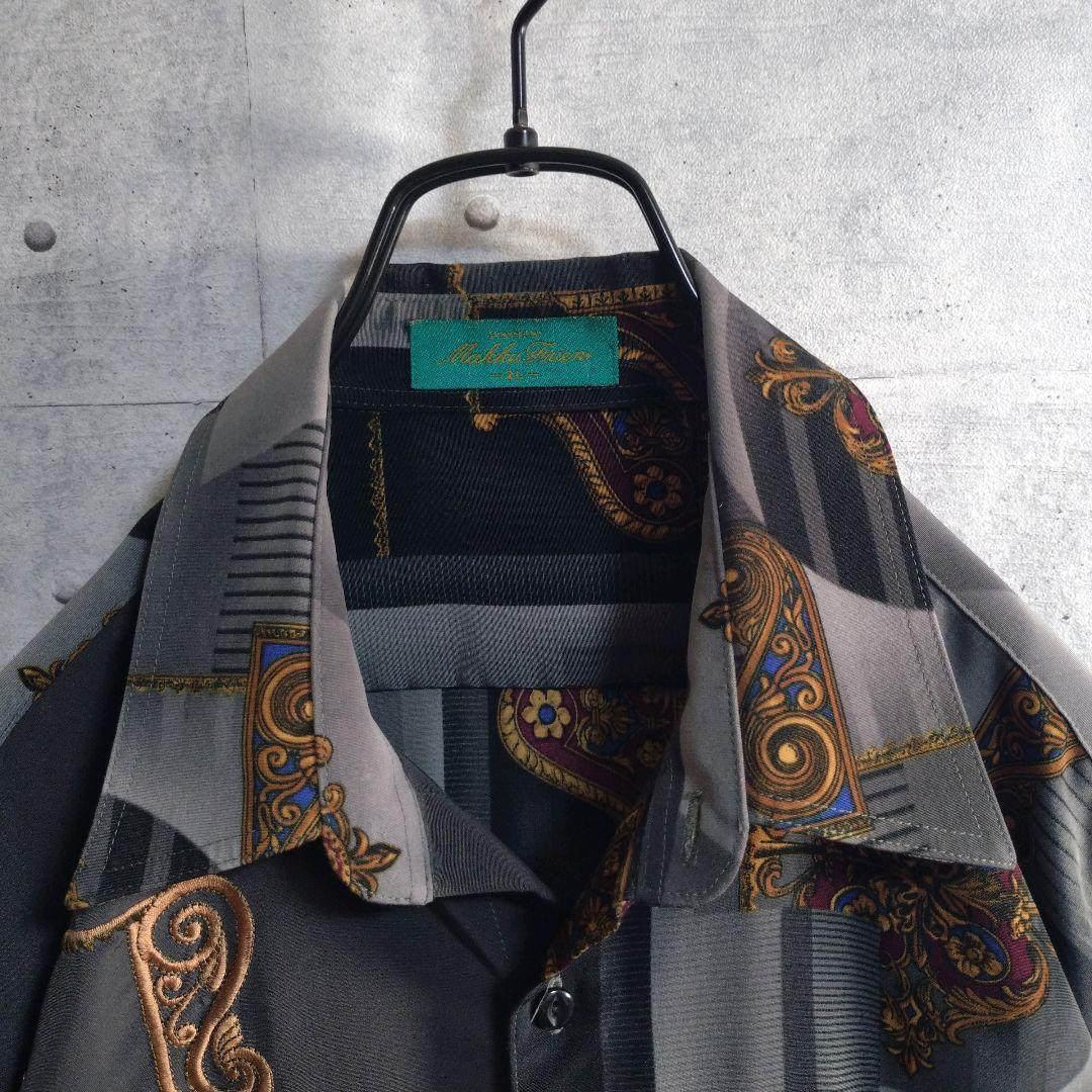 No.1788 VINTAGE 古着 総柄シャツ 長袖 ポリシャツ スカーフ柄
