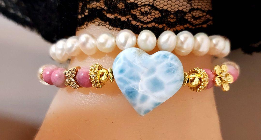 【NEW限定品】 ❤ラリマー❤ドミニカ産❤ハ－ト❤ロ－ドナイトシリカ アクセサリー