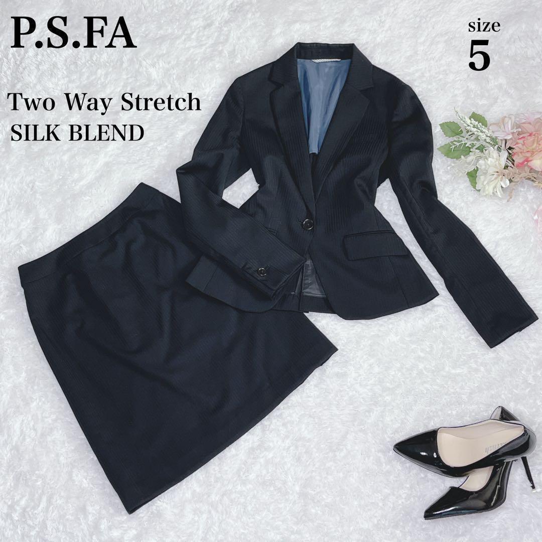 美品✨P.S.FA スカートスーツ 洗える ストレッチ シルク混 近年モデル
