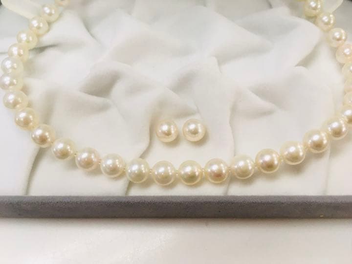 花珠真珠7.5-8.0mmパールのネックレス&ペア珠セット 新品 美品