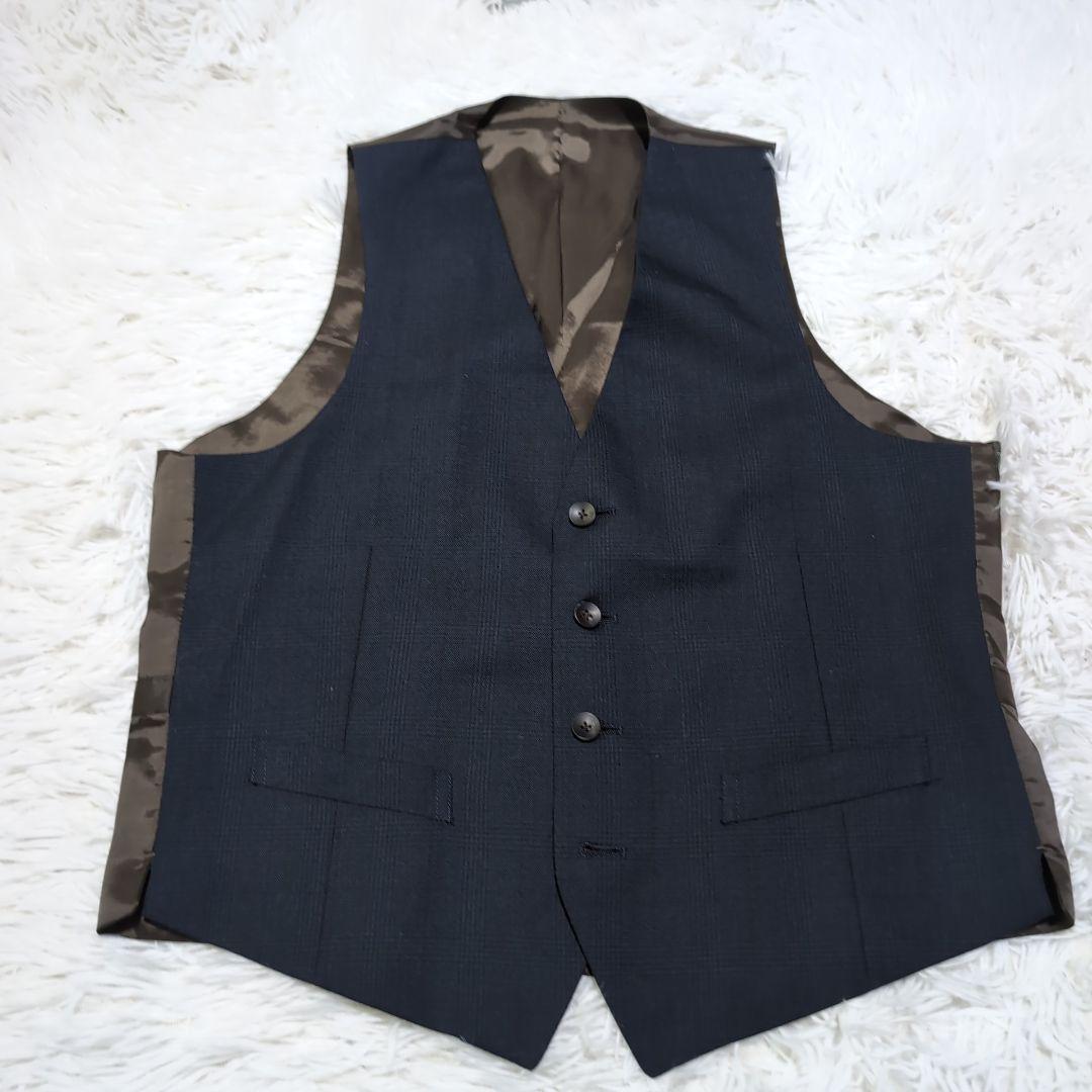 極美品✨️スーツセレクト　3ピース　グレンチェック　ネイビー　綺麗　メンズ　M
