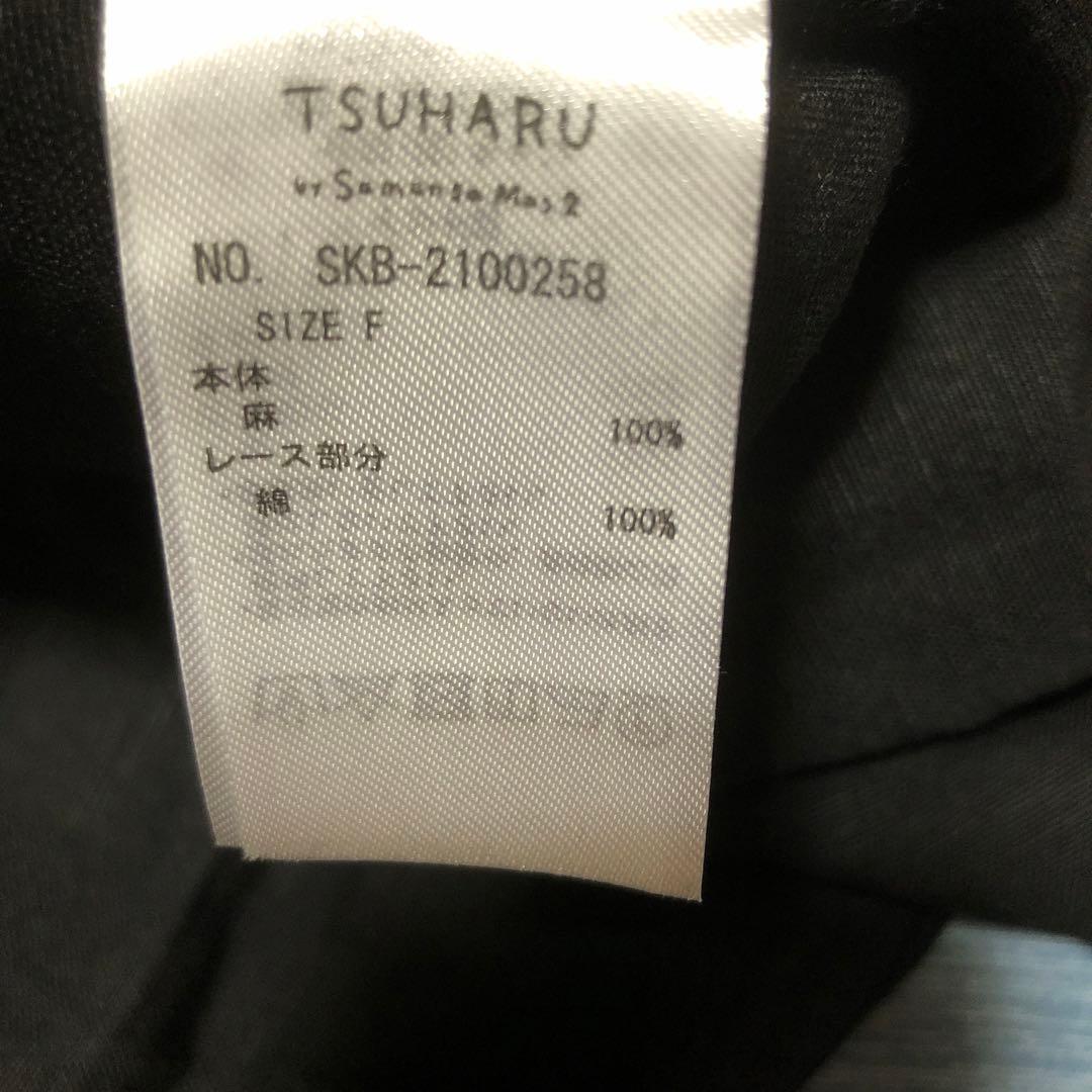 TSUHARU by Samansa Mos2リネン裾刺繍レースワンピース黒色 TSUHARU by Samansa Mos2リネン裾刺繍レースワンピース黒色