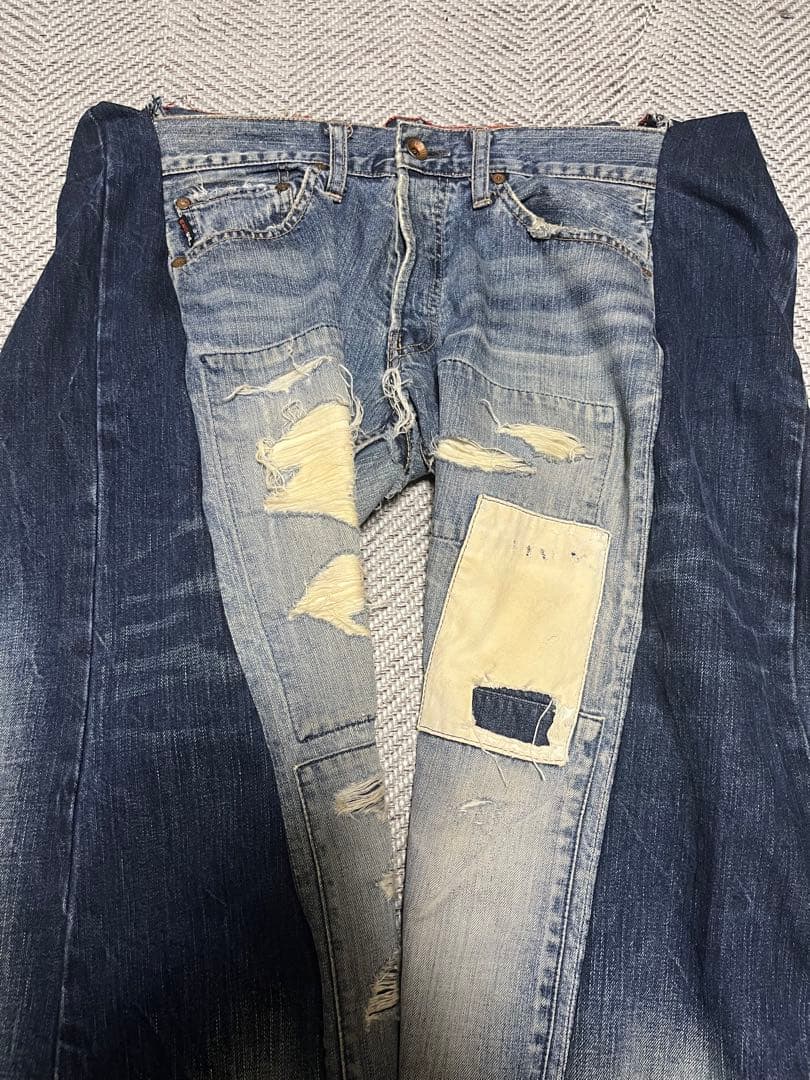 最新コレックション リメイク加工パッチワークフレアデニム 90s