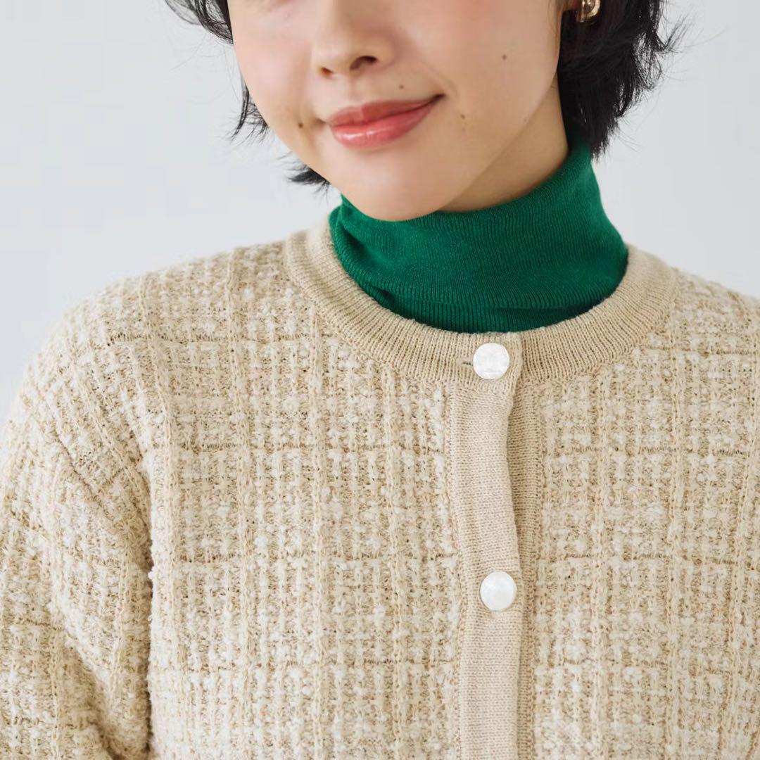 【美品】北欧、暮らしの道具店　ツイード柄のニットジャケット　アイボリー