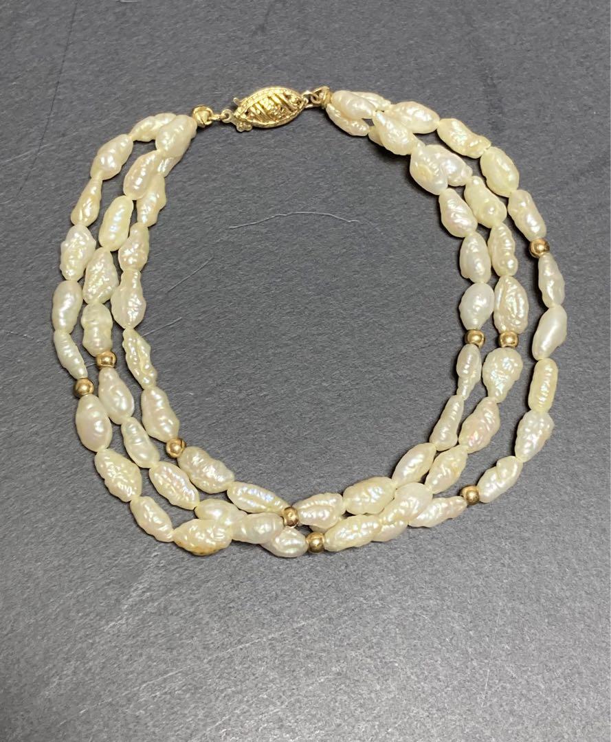 美品　14K ケシパール　ライスパール　3連　ブレスレット　ヴィンテージ