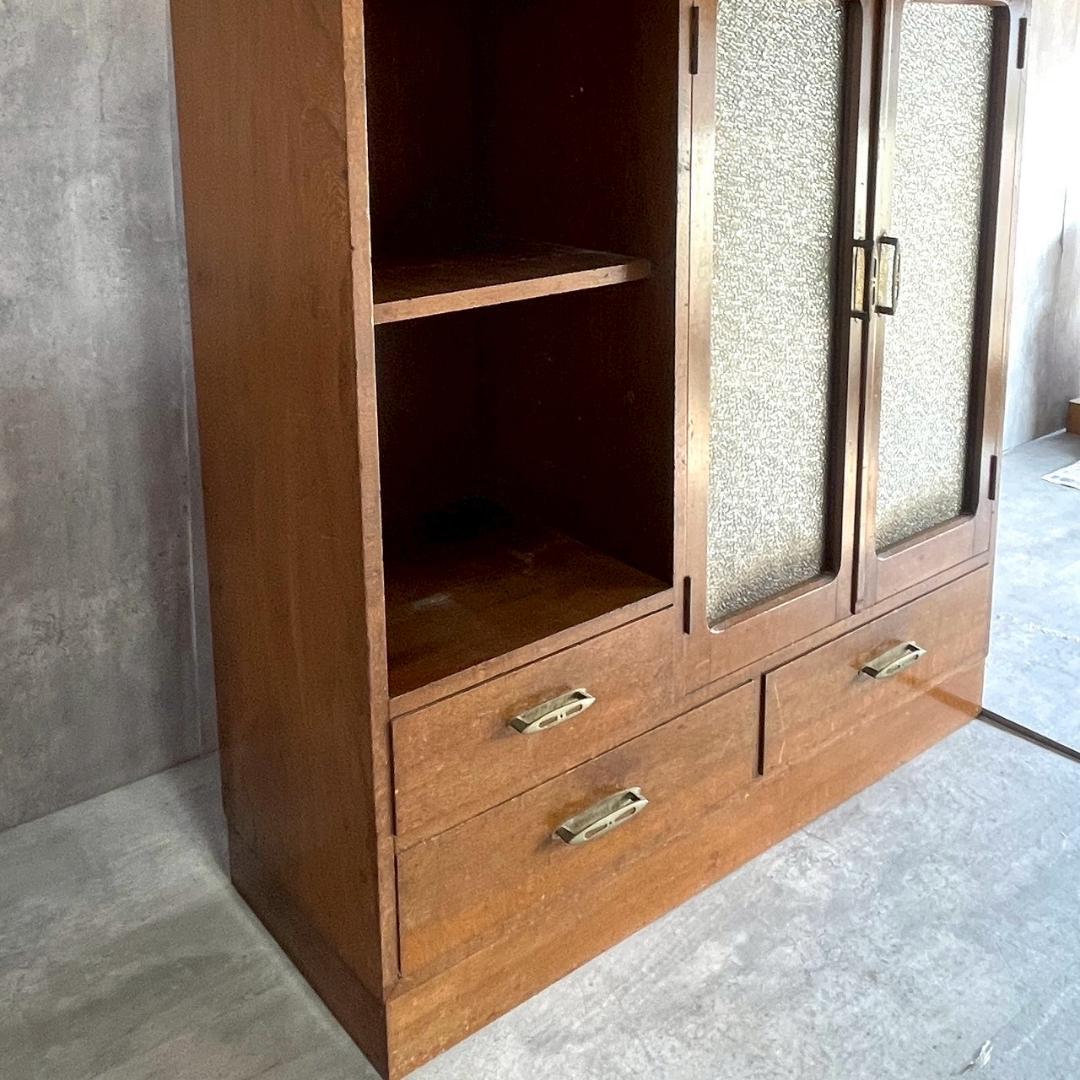 昭和レトロ 古家具 木製キャビネット 収納棚 飾り棚 ガラス戸