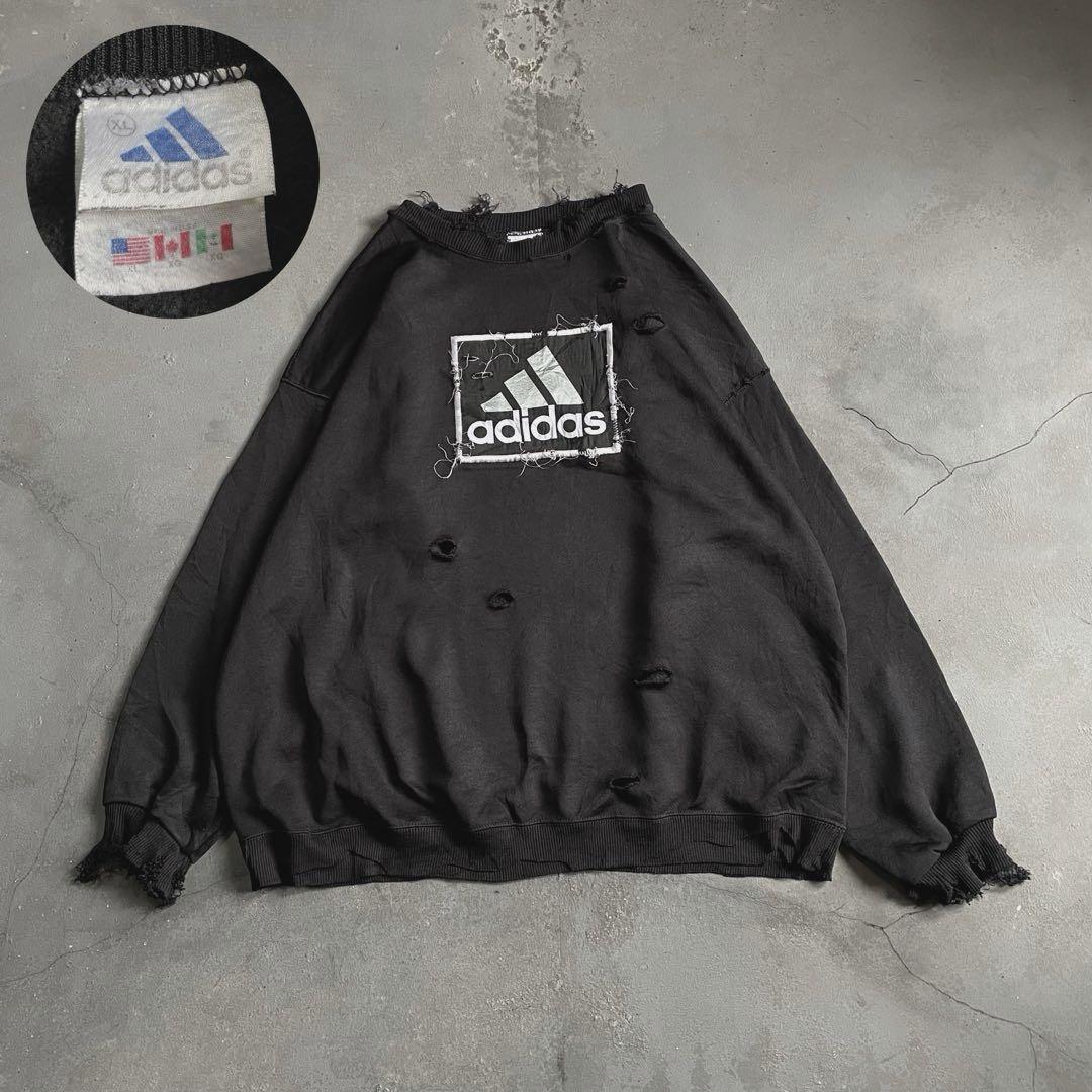 90\'s☆adidas☆米国製☆XL☆万国旗☆boro sweat