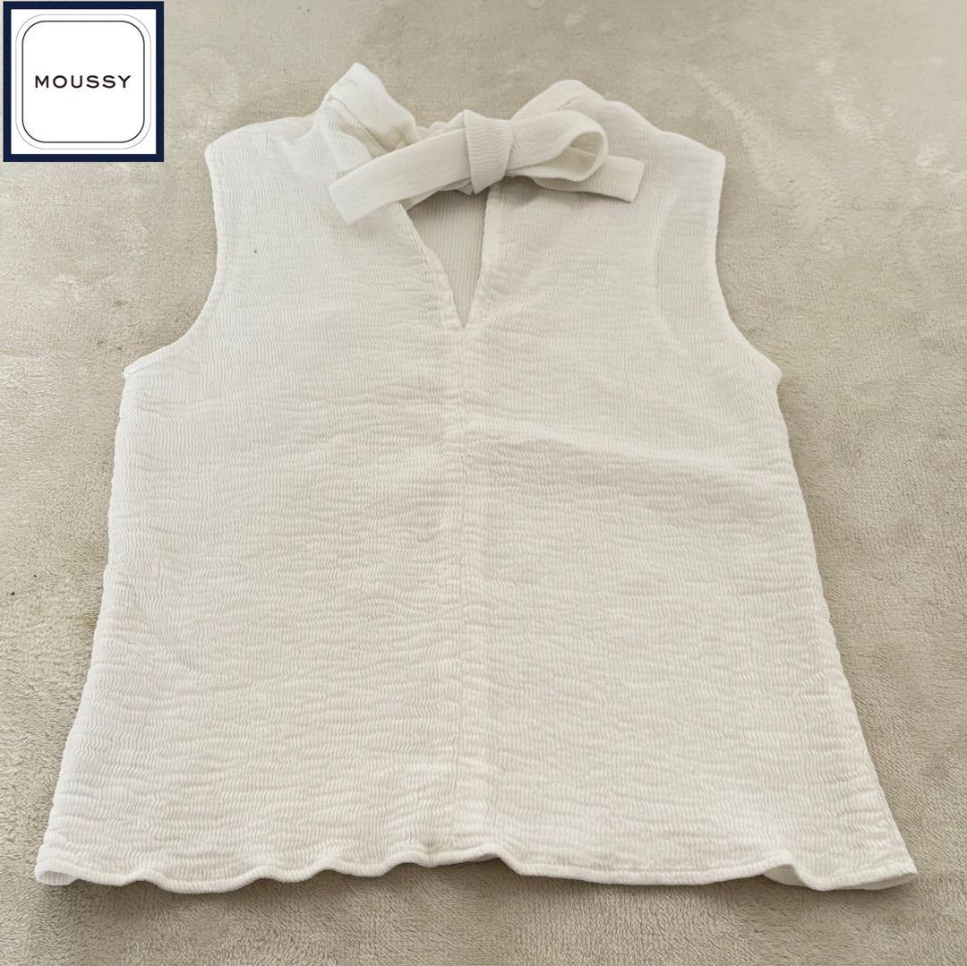 moussy ノースリーブ　カットソー　リボン　ホワイト　フリーサイズ