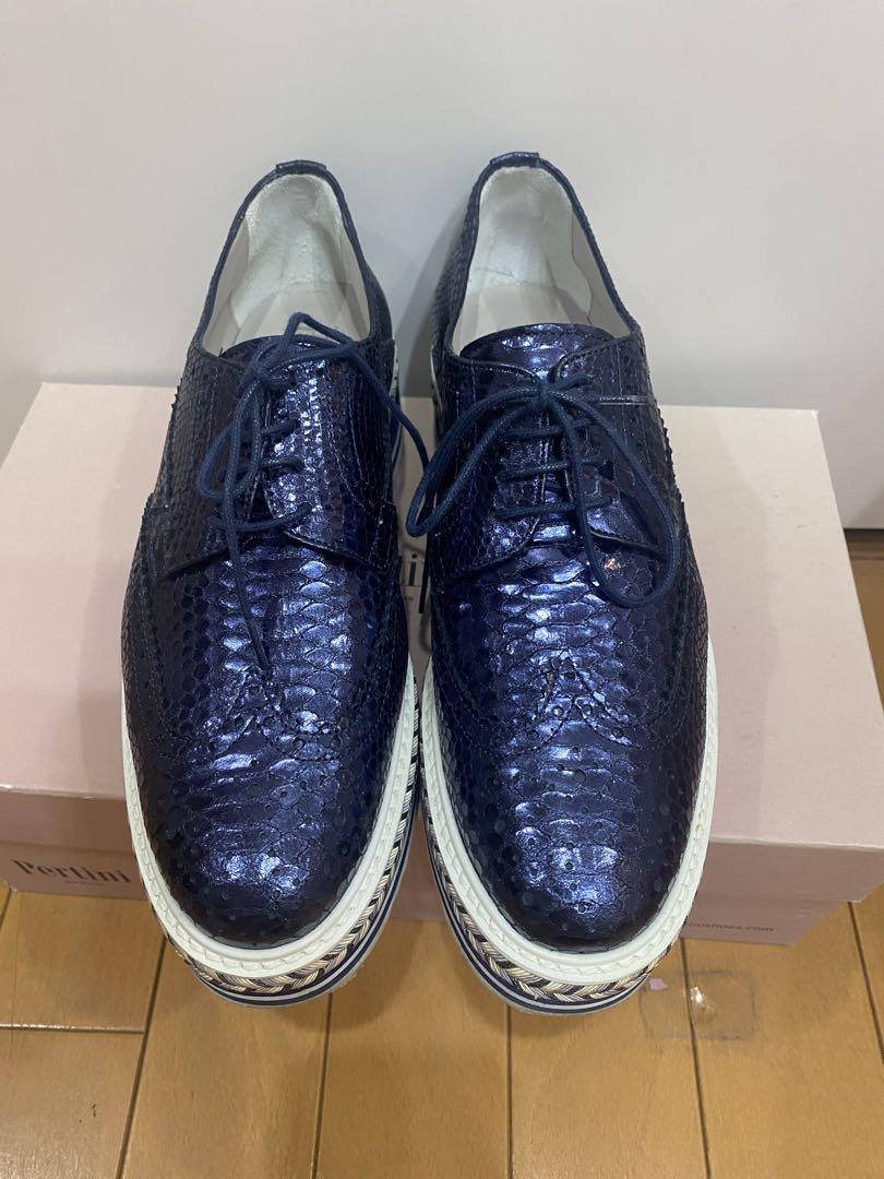 【美品】38 ペルティニ　厚底ローファー　マニッシュ　シューズ　レースアップ