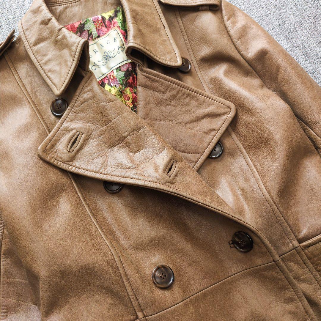 ダイアグラム リアルレザー トレンチコート 裏地花柄 ロング丈